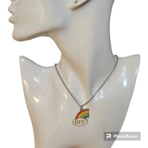 VTG Best Friends Forever Glitter Pastel Rainbow Pendant Chain Necklace